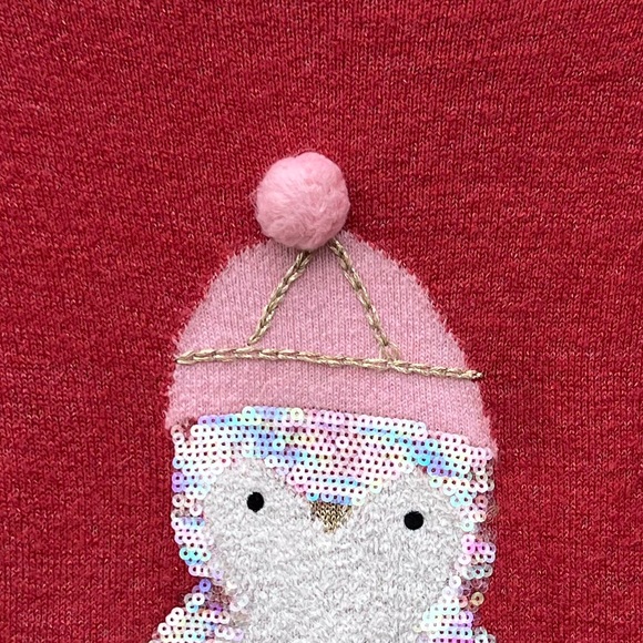 LC Lauren Conrad Sequin Penguin Shimmer Red Winter Tunic Sweater - XS - Picture 5 of 10